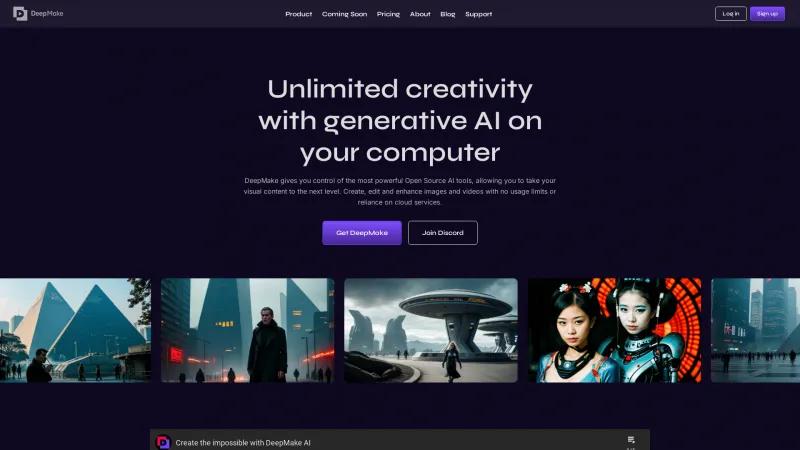 Desbloquea tu creatividad con DeepMake: el software de inteligencia artificial generativa definitivo para la creación de arte local. deepmake