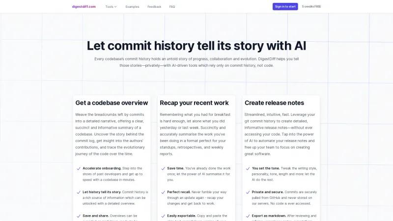 Desbloquea los conocimientos del código con DigestDiff: Análisis de historial de commits impulsado por IA para equipos de desarrollo de software. digestdiff